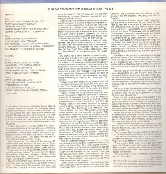 Various : 20 Great Stars Perform 20 Great Hits Of The 60's (2xLP, Comp, Ter)