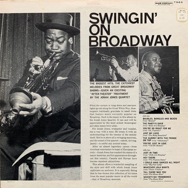 The Jonah Jones Quartet : Swingin' On Broadway (LP, Album, Mono, Scr)
