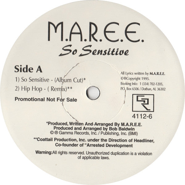 M.A.R.E.E. : So Sensitive / Hip Hop (12", Maxi, Promo)