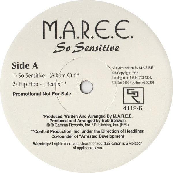 M.A.R.E.E. : So Sensitive / Hip Hop (12", Maxi, Promo)
