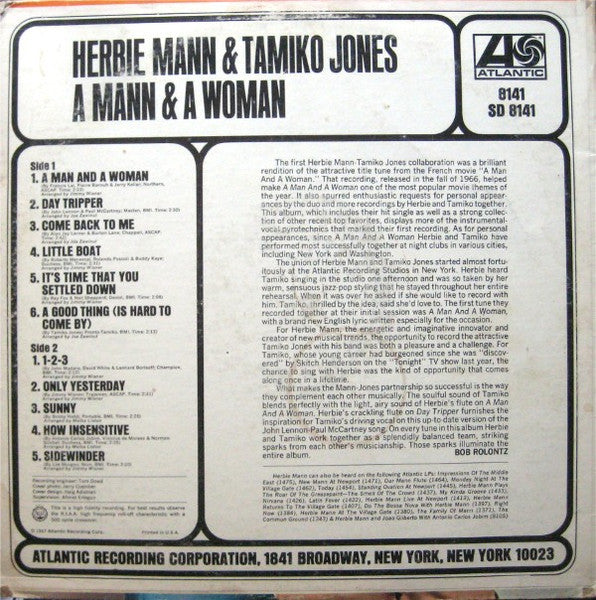 Herbie Mann & Tamiko Jones : A Mann & A Woman (LP, Album, Mono, MO)