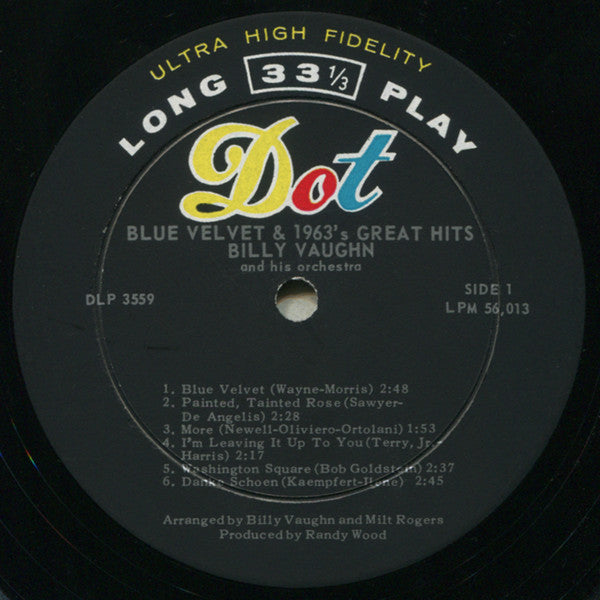 Billy Vaughn : Blue Velvet & 1963's Great Hits (LP, Album, Mono)