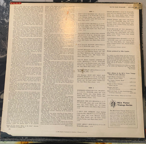 Fats Waller : '34/'35 (LP, Album, Comp, Mono)