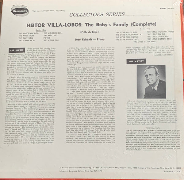 Heitor Villa Lobos*, José Echániz : The Baby's Family (Complete) (LP, Mono)