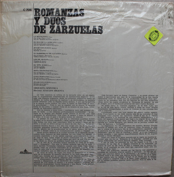 Ataúlfo Argenta, Orquesta Sinfónica : Romanzas Y Duos De Zarzuelas (LP, Comp)