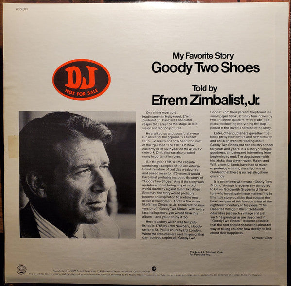 Efrem Zimbalist, Jr. : Goody Two Shoes (LP, Promo, Whi)