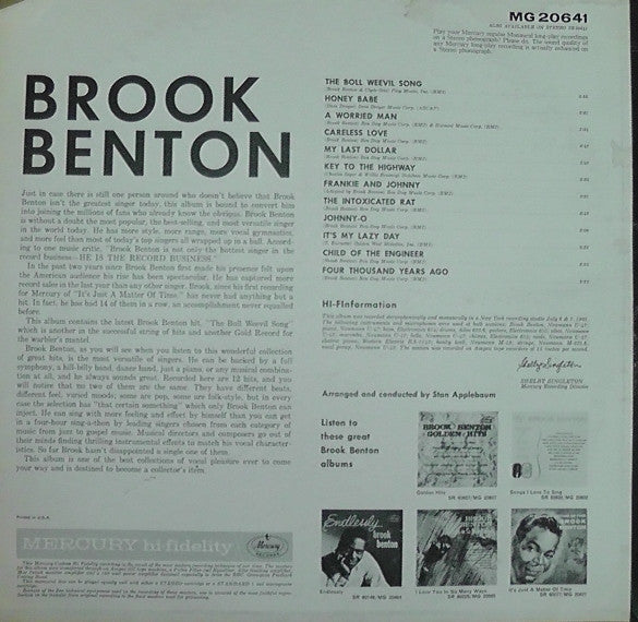 Brook Benton : The Boll Weevil Song And 11 Other Great Hits (LP, Album, Mono)