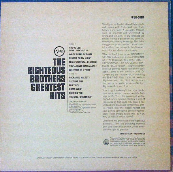 The Righteous Brothers : The Righteous Brothers Greatest Hits (LP, Comp, MGM)