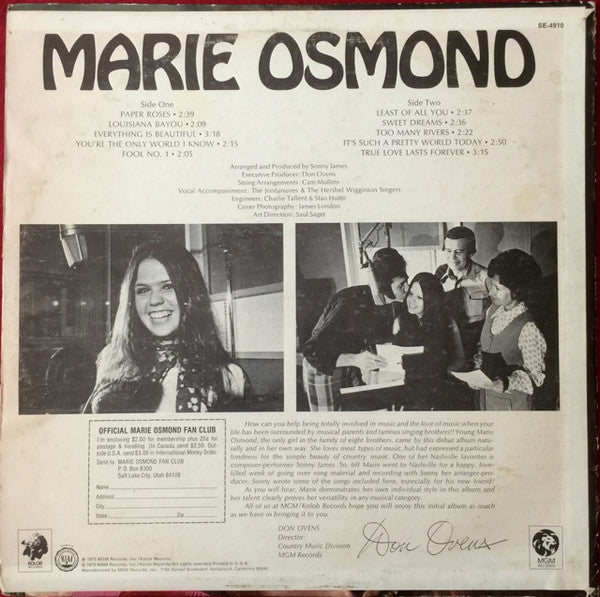 Marie Osmond : Paper Roses (LP, Album)