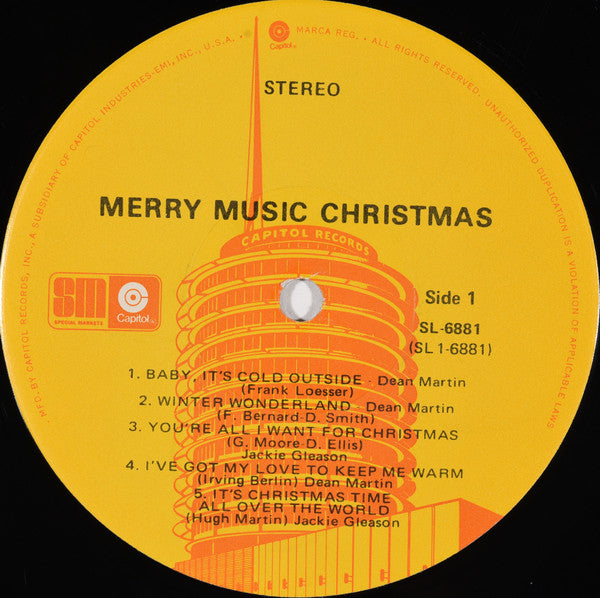 Dean Martin, Jackie Gleason : Merry Music Christmas (LP, Comp, Jac)