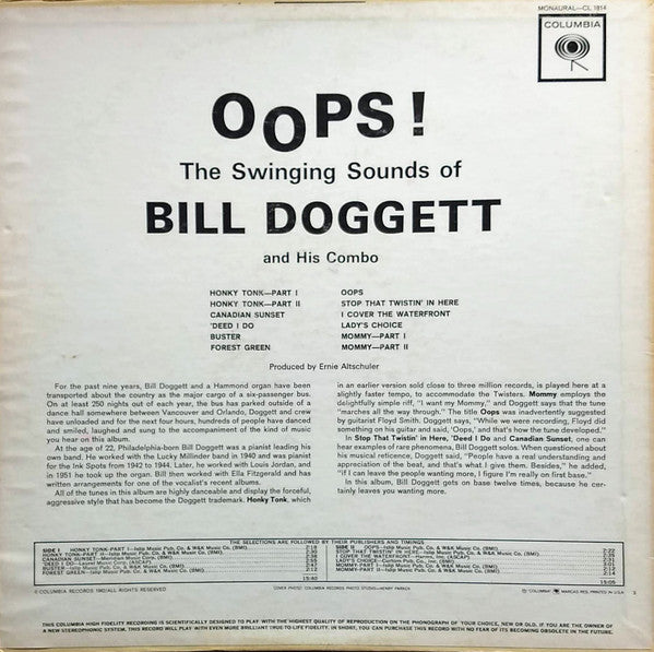 Bill Doggett And His Combo* : Oops! [The Swinging Sounds Of Bill Doggett And His Combo] (LP, Mono, RE, Pit)