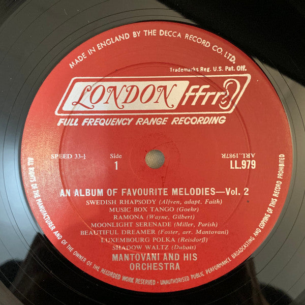 Mantovani And His Orchestra : An Album Of Favorite Melodies Volume 2  (LP, Mono, RP, ffr)