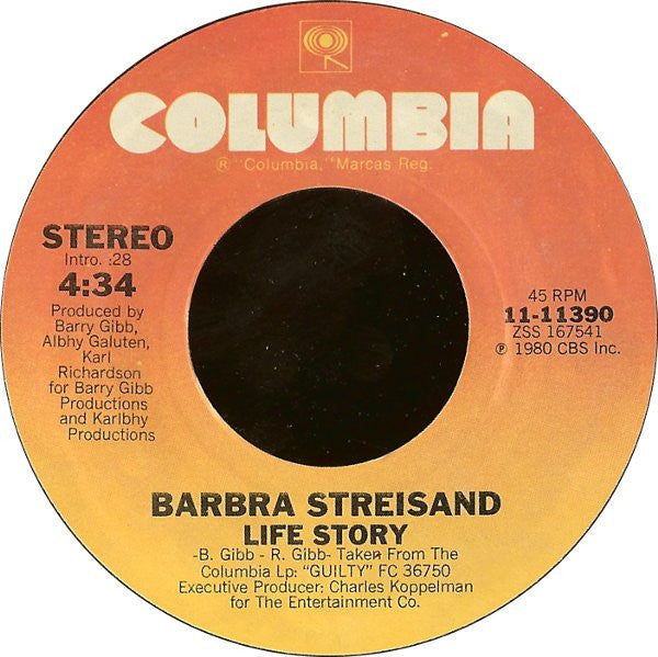 Barbra Streisand & Barry Gibb : Guilty (7", Single, Styrene, Pit)