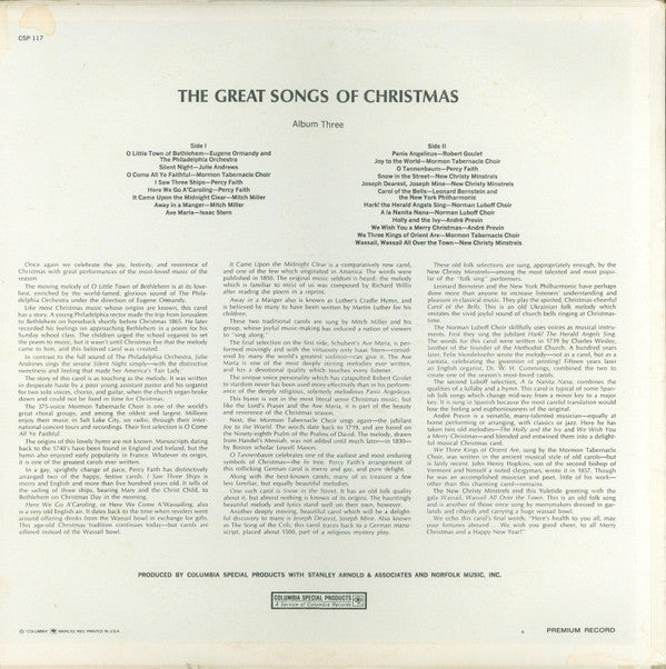Various : The Great Songs Of Christmas, Album Three (LP, Album, Comp, Ltd, Pit)