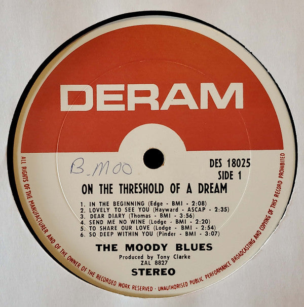 The Moody Blues : On The Threshold Of A Dream (LP, Album, Ter)