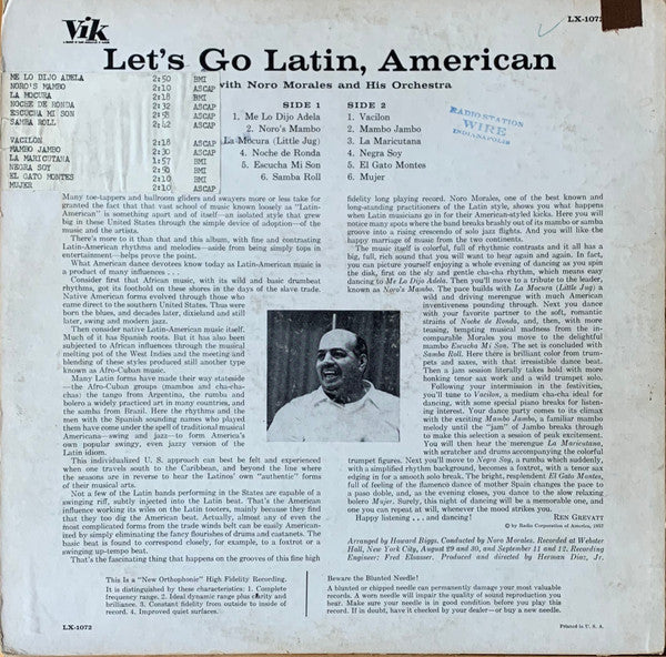Noro Morales & His Orchestra : Let's Go Latin, American (LP, Album, Mono, Promo)