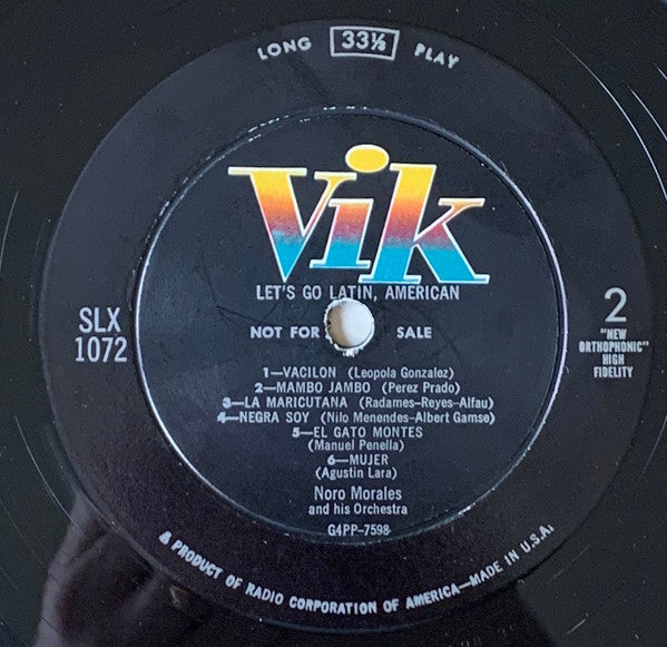 Noro Morales & His Orchestra : Let's Go Latin, American (LP, Album, Mono, Promo)