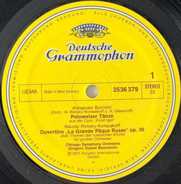 Chicago Symphony Orchestra ▪ Daniel Barenboim : Polowetzer Tänze = Polovtsian Dances ▪ Eine Nacht Auf Dem Kahlen Berge = Night On Bald Mountain ▪ Russische Ostern = Russian Easter Overture ▪ Capriccio Espagnol (LP)