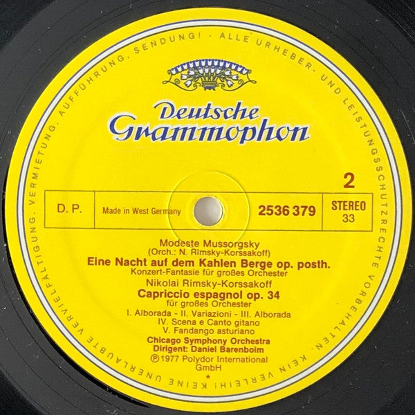 Chicago Symphony Orchestra ▪ Daniel Barenboim : Polowetzer Tänze = Polovtsian Dances ▪ Eine Nacht Auf Dem Kahlen Berge = Night On Bald Mountain ▪ Russische Ostern = Russian Easter Overture ▪ Capriccio Espagnol (LP)