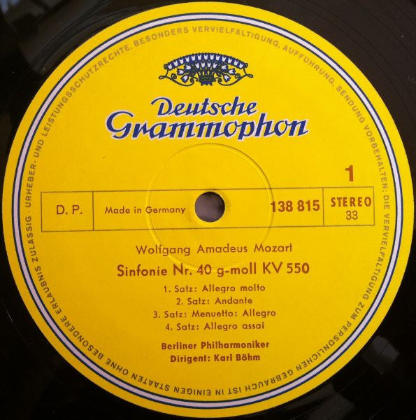Mozart* · Karl Böhm, Berliner Philharmoniker : Symphonien Nr. 40 G-Moll (In G Minor) Nr. 41 Jupiter (LP, RP)