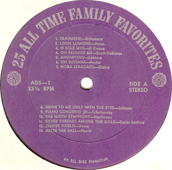 Unknown Artist : 25 All Time Family Favorites (LP, Comp)