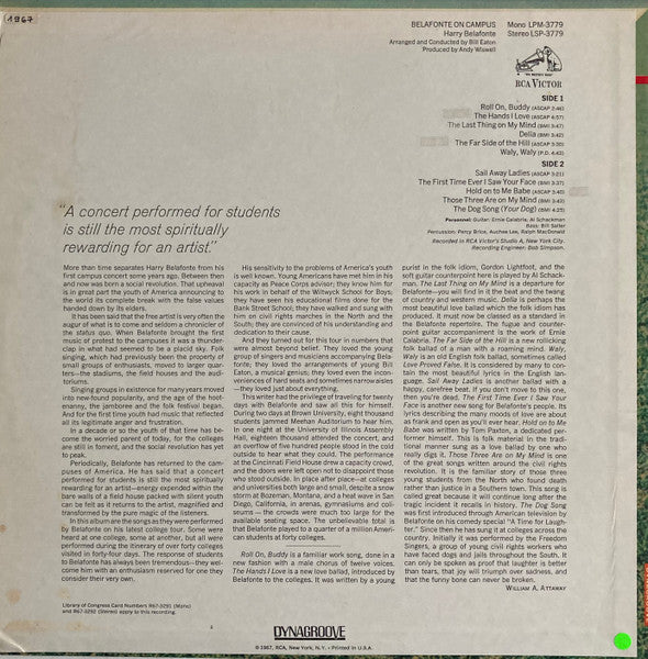 Harry Belafonte : Belafonte On Campus (LP, Album)