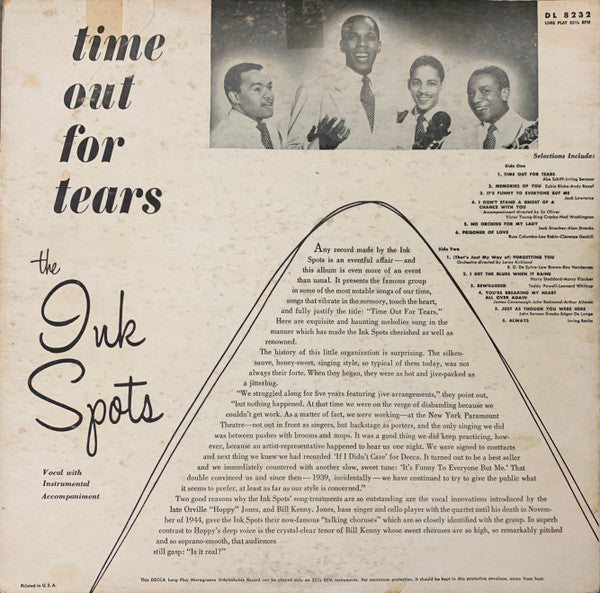 The Ink Spots : Time Out For Tears (LP, Album, Mono)