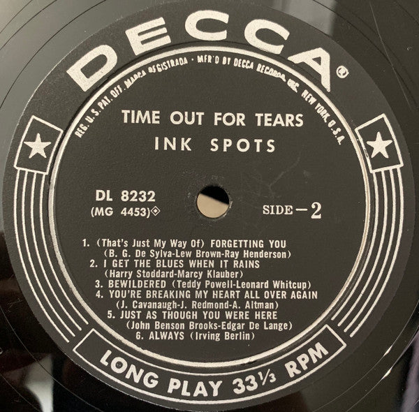 The Ink Spots : Time Out For Tears (LP, Album, Mono)