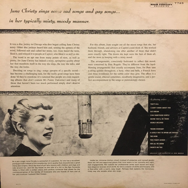 June Christy : The Misty Miss Christy (LP, Album, Mono, RP)