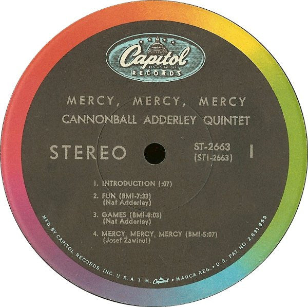 The Cannonball Adderley Quintet : Mercy, Mercy, Mercy! - Live At "The Club" (LP, Album, Scr)
