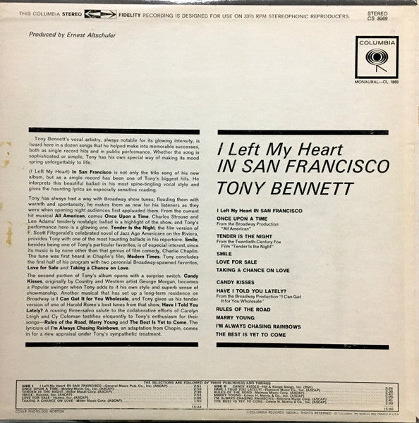 Tony Bennett : I Left My Heart In San Francisco (LP, Album, 360)