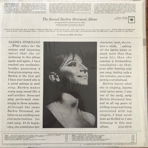 Barbra Streisand : The Second Barbra Streisand Album (LP, Album, San)
