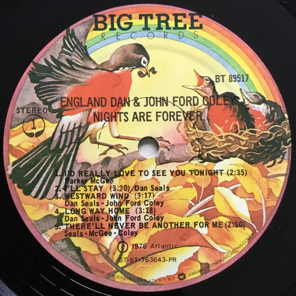 England Dan & John Ford Coley : Nights Are Forever (LP, Album, PR)
