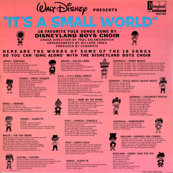 Disneyland Boys Choir : Walt Disney Presents It's A Small World (LP, Album, Mono, RP)
