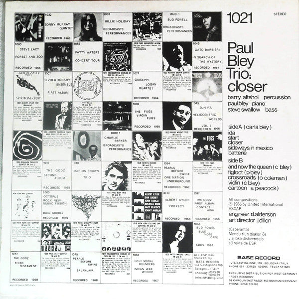 Paul Bley Trio : Closer (LP, Album)
