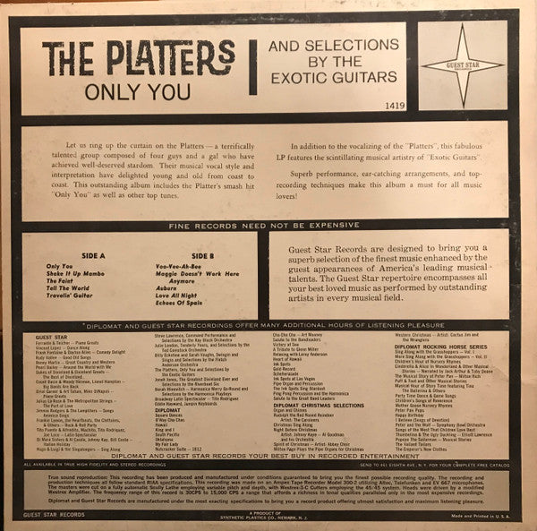 The Platters And Selections By The Exotic Guitars : Only You (LP, Album)