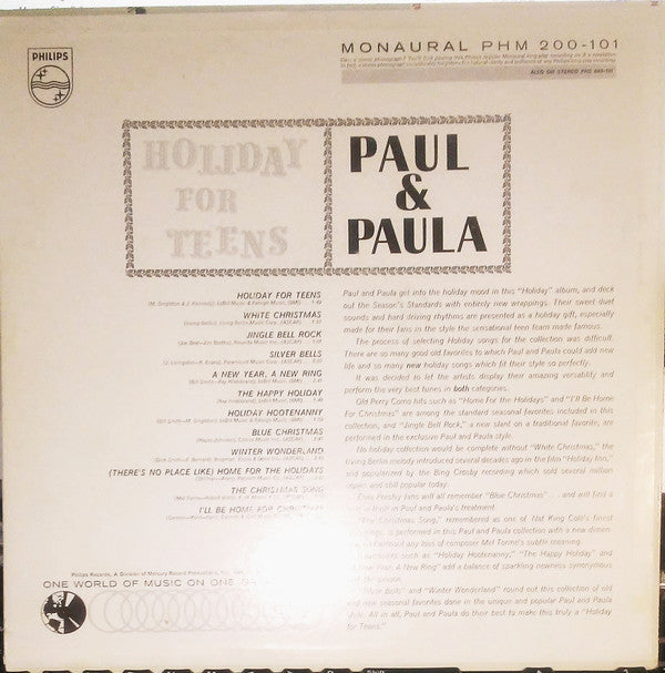 Paul & Paula : Holiday For Teens (LP, Album, Mono, Dee)