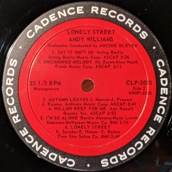 Andy Williams : Lonely Street (LP, Album, Mono, RP)