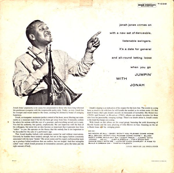 The Jonah Jones Quartet : Jumpin' With Jonah (LP, Album, Mono, Scr)