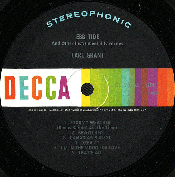 Earl Grant : Ebb Tide And Other Instrumental Favorites (LP, Album, RP, Pin)
