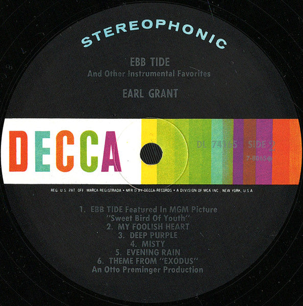 Earl Grant : Ebb Tide And Other Instrumental Favorites (LP, Album, RP, Pin)