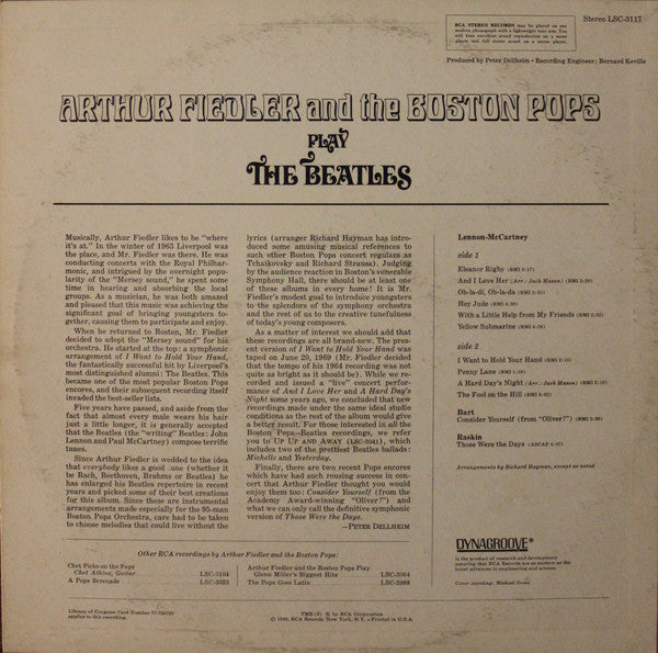 Arthur Fiedler And The Boston Pops* : Play The Beatles (LP, Album)