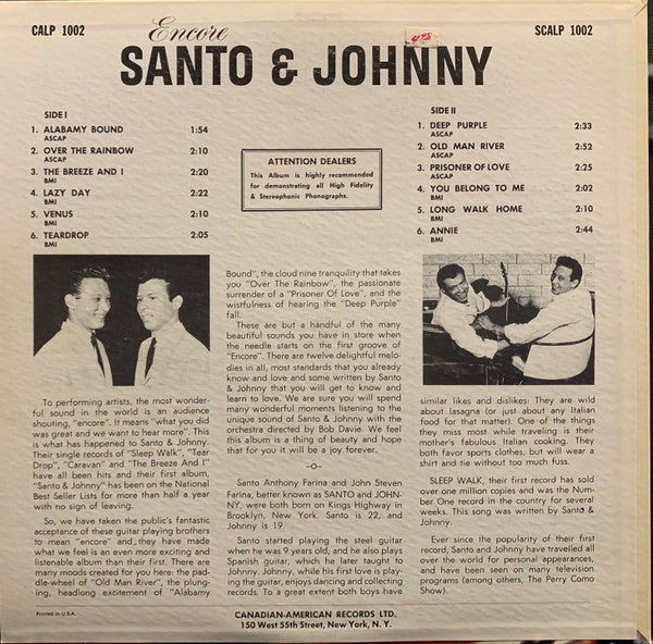 Santo & Johnny : Encore (LP, Album, RP)