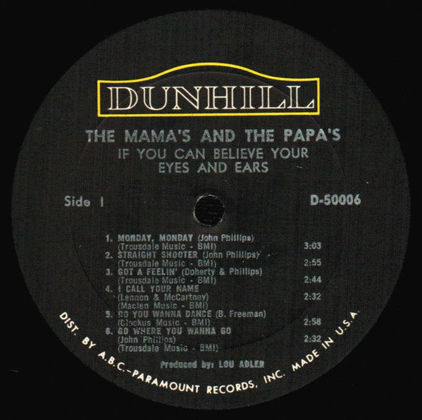 The Mama's And The Papa's* : If You Can Believe Your Eyes And Ears (LP, Album, Mono)