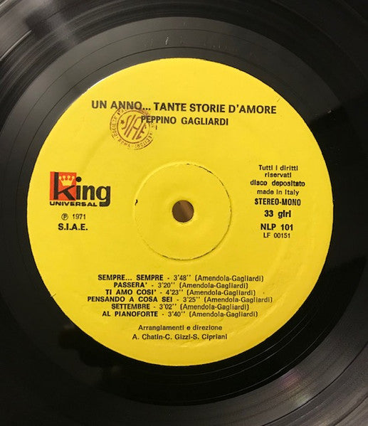 Peppino Gagliardi : Un Anno...Tante Storie D'Amore (LP, Album)