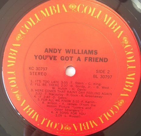 Andy Williams : You've Got A Friend (LP, Album, Pit)