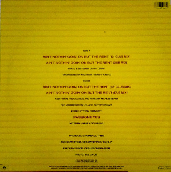 Gwen Guthrie : Ain't Nothin' Goin' On But The Rent (12", Single, Promo)