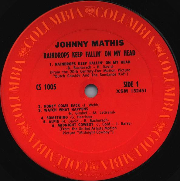 Johnny Mathis : Raindrops Keep Fallin' On My Head (LP, Album, RP)