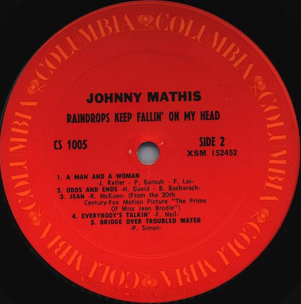 Johnny Mathis : Raindrops Keep Fallin' On My Head (LP, Album, RP)