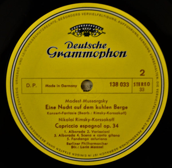 Respighi* / Mussorgsky* / Rimsky-Korssakoff*, Berliner Philharmoniker, Lorin Maazel : Pini Di Roma / Eine Nacht Auf Dem Kahlen Berge / Capriccio Espagnol (LP, Album, RE)